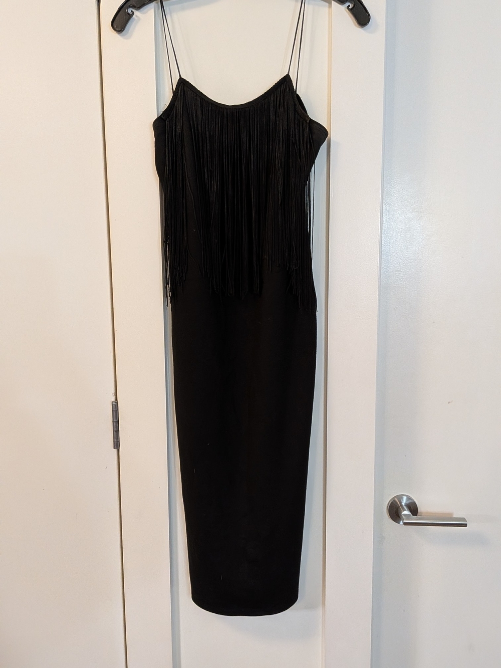 Zara Black Fringe Midi Slip Dress